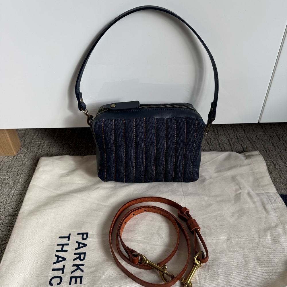Parker Thatch quilted denim & leather bag, comes with extra crossbody strap